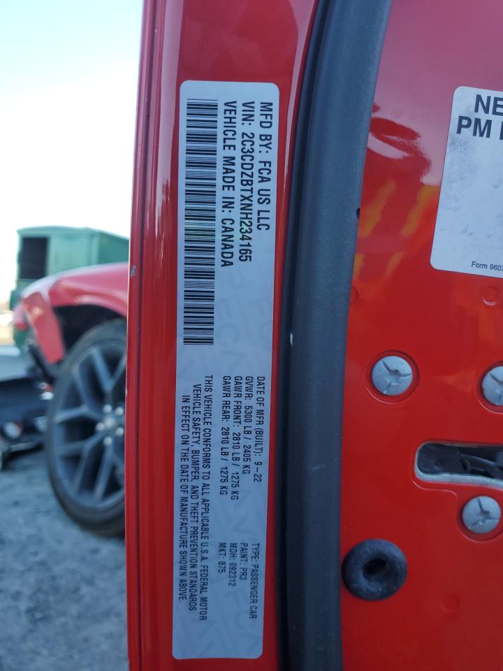 2022 DODGE CHALLENGER R/T VIN:2C3CDZBTXNH234165