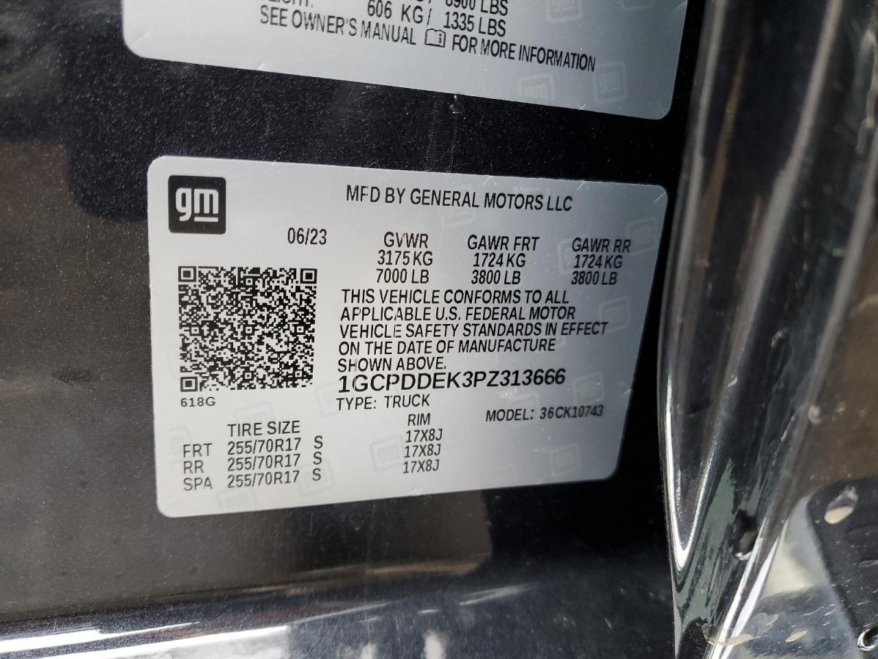 2023 CHEVROLET SILVERADO K1500 LT VIN:1GCPDDEK3PZ313666