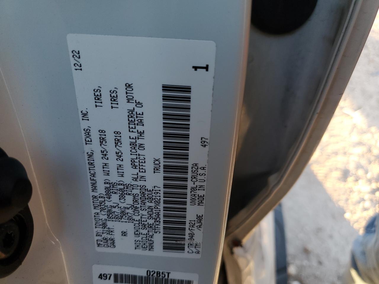 2023 TOYOTA TUNDRA DOUBLE CAB SR VIN:5TFKB5AA1PX021917
