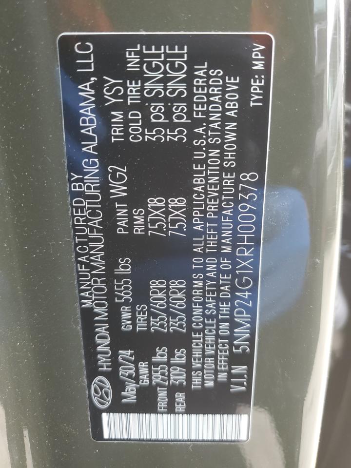 2024 HYUNDAI SANTA FE SEL VIN:5NMP24G1XRH009378