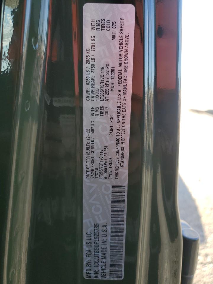 2023 JEEP GLADIATOR RUBICON VIN:1C6JJTBG0PL525735