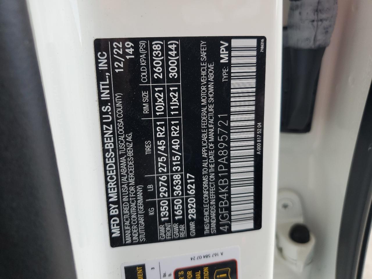 2023 MERCEDES-BENZ GLE 350 4MATIC VIN:4JGFB4KB1PA895721