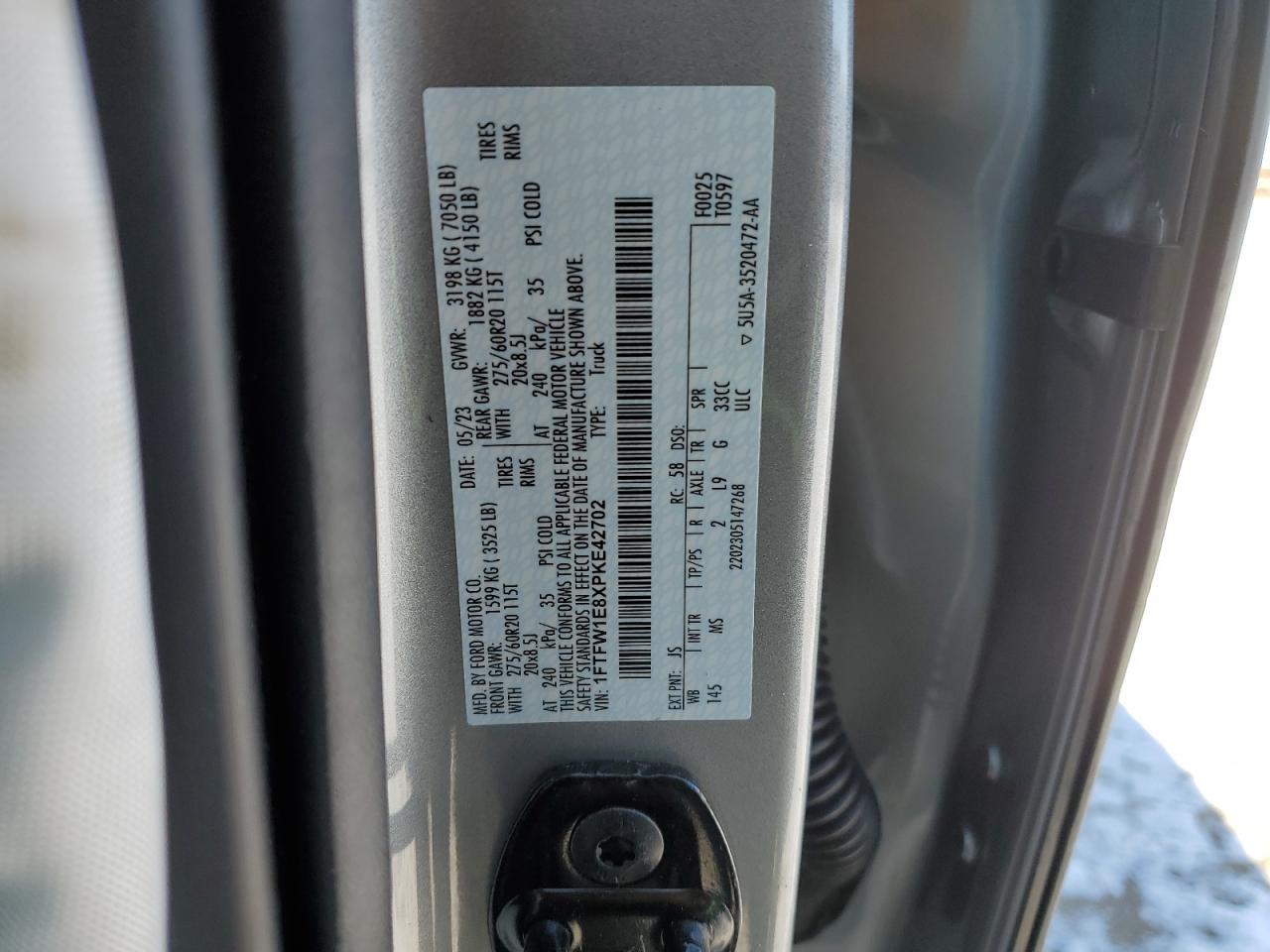 2023 FORD F150 SUPERCREW VIN:1FTFW1E8XPKE42702