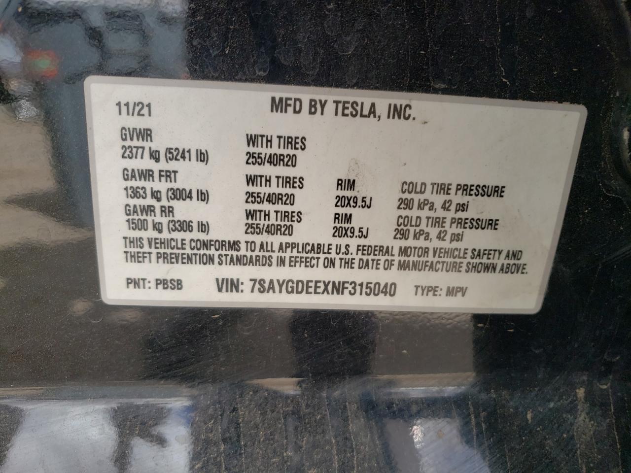 2022 TESLA MODEL Y VIN:JTNBE46K973094118