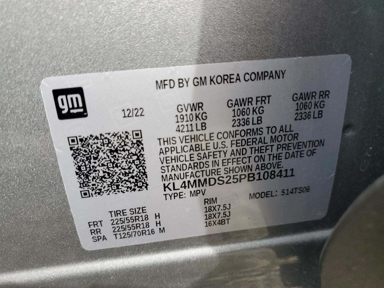 2023 BUICK ENCORE GX SELECT VIN:KL4MMDS25PB108411