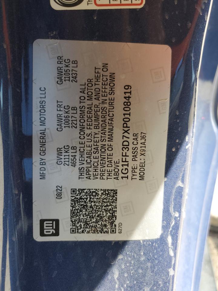 2023 CHEVROLET CAMARO LT1 VIN:1G1FF3D7XP0108419