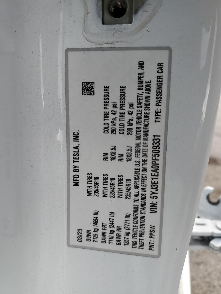 2023 TESLA MODEL 3 VIN:5YJ3E1EA0PF509331