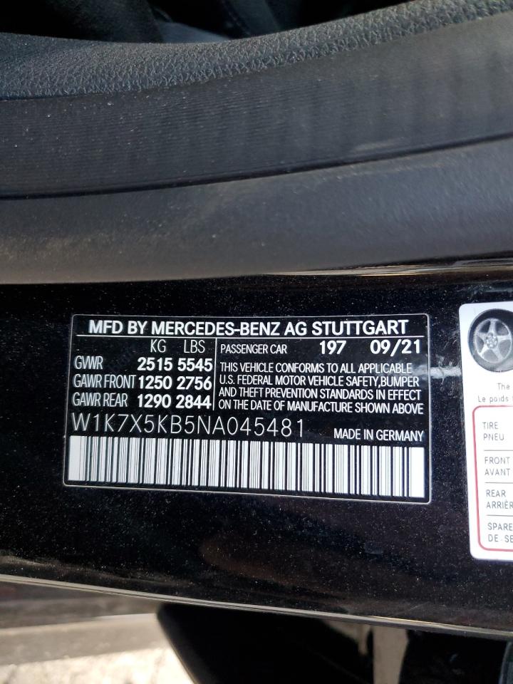 2022 MERCEDES-BENZ AMG GT 43 VIN:W1K7X5KB5NA045481