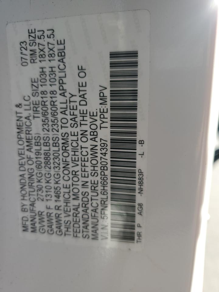 2023 HONDA ODYSSEY EXL VIN:5FNRL6H66PB074397