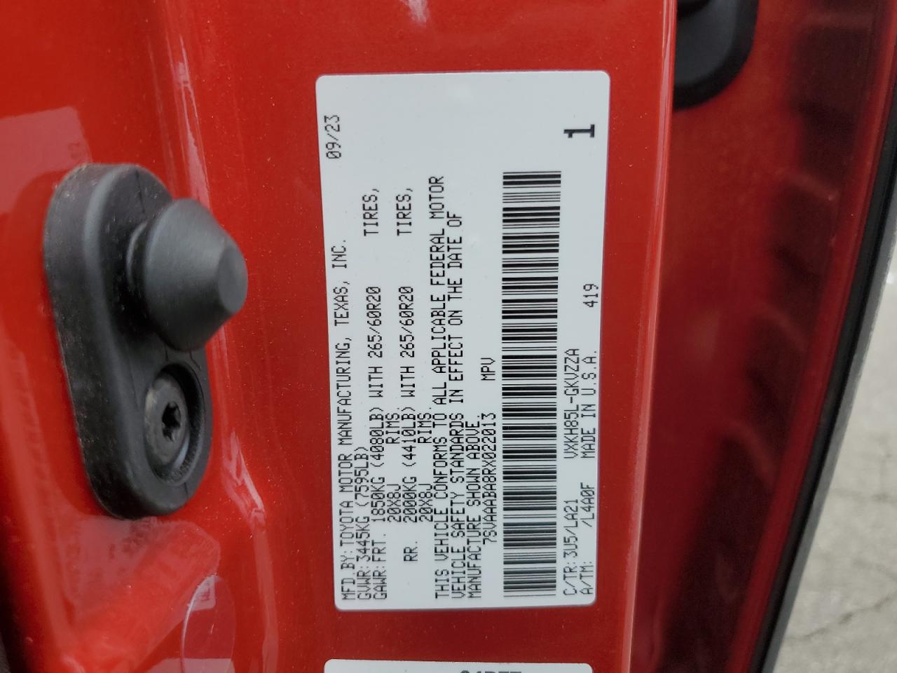 2024 TOYOTA SEQUOIA SR5 VIN:7SVAAABA8RX022013