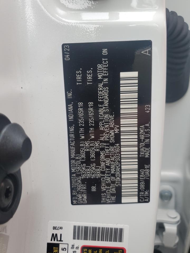 2023 TOYOTA HIGHLANDER L VIN:5TDKDRAH2PS031604