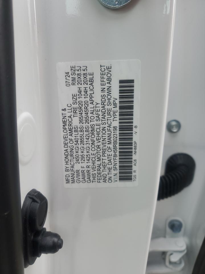 2024 HONDA PASSPORT EXL VIN:5FNYF8H58RB023198