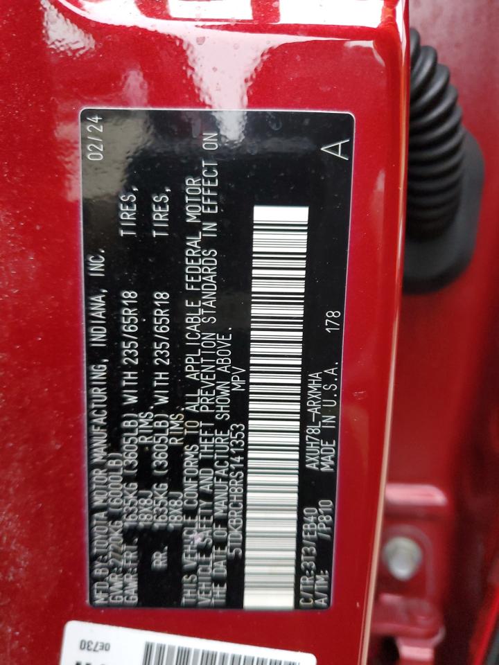 2024 TOYOTA HIGHLANDER HYBRID XLE VIN:5TDKBRCH8RS141353