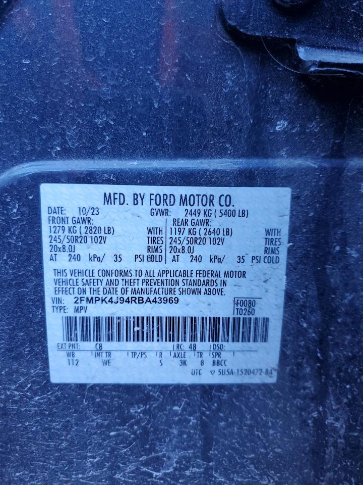 2024 FORD EDGE SEL VIN:2FMPK4J94RBA43969