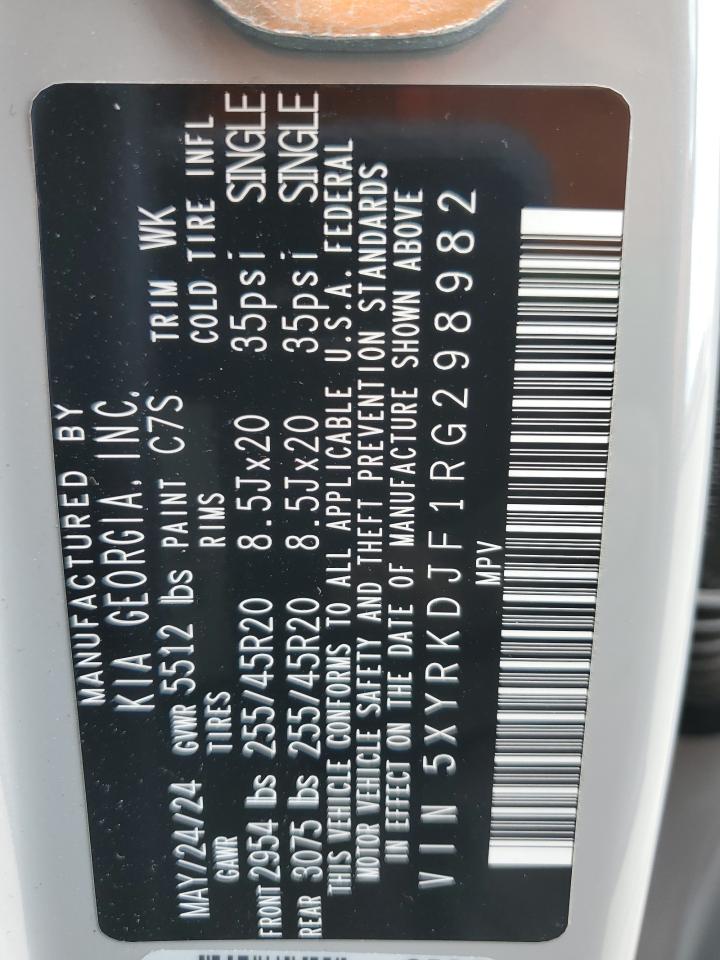 2024 KIA SORENTO SX VIN:5XYRKDJF1RG298982