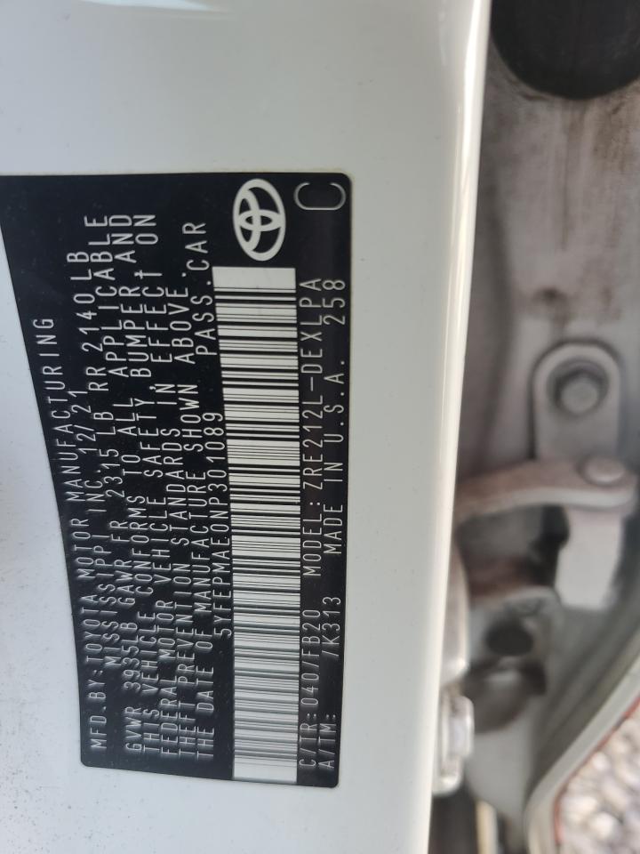 2022 TOYOTA COROLLA LE VIN:5YFEPMAE0NP301089