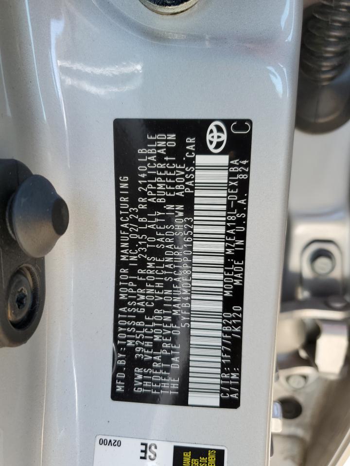 2023 TOYOTA COROLLA LE VIN:5YFB4MDE8PP016523