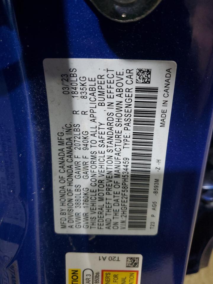 2023 HONDA CIVIC SPORT VIN:2HGFE2F58PH534459