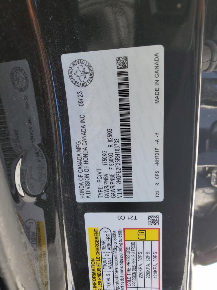 2024 HONDA CIVIC LX VIN:2HGFE2F25RH103733