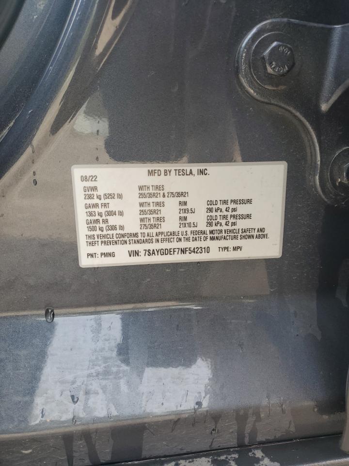 2022 TESLA MODEL Y VIN:7SAYGDEF7NF542310