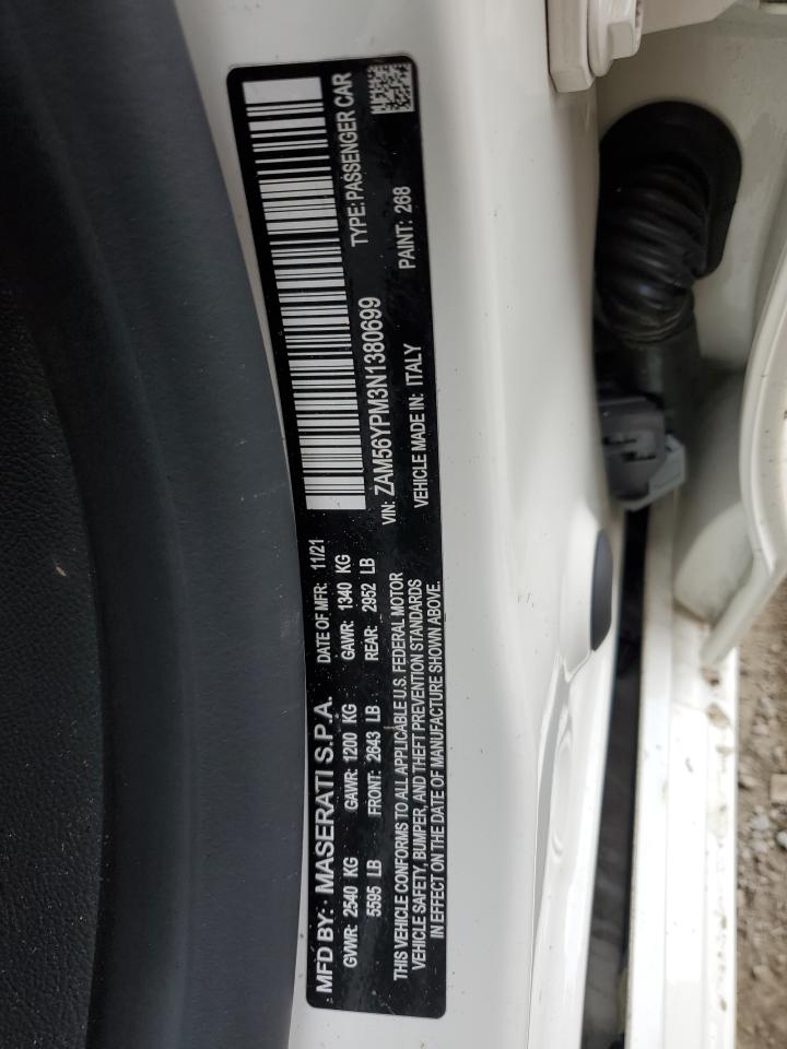 2022 MASERATI QUATTROPORTE MODENA VIN:ZAM56YPM3N1380699