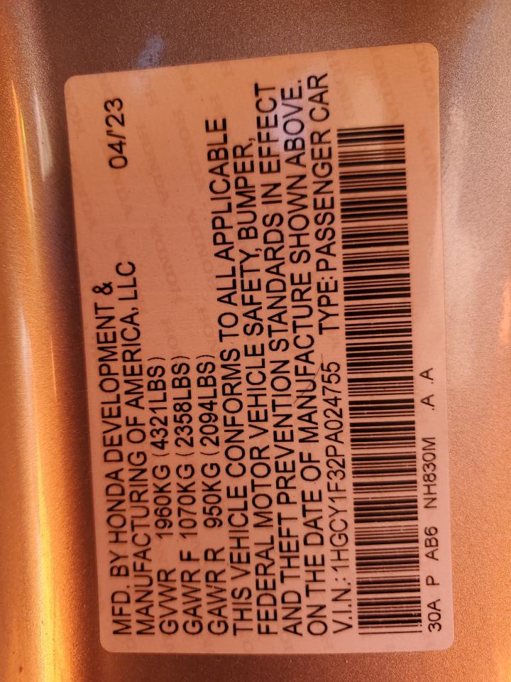 2023 HONDA ACCORD EX VIN:1HGCY1F32PA024755