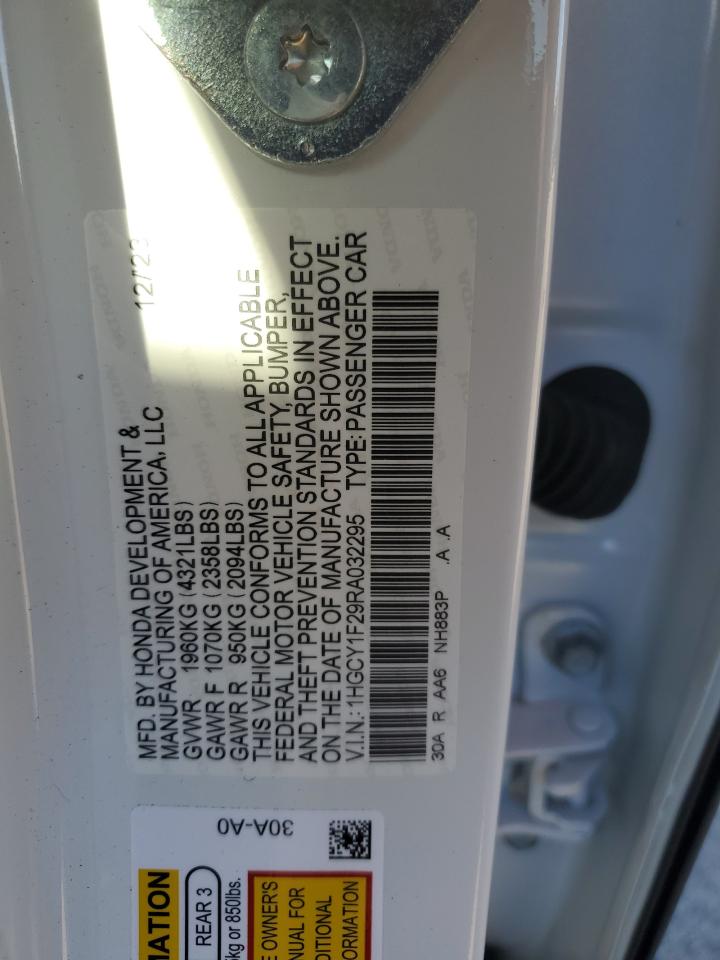 2024 HONDA ACCORD LX VIN:1HGCY1F29RA032295