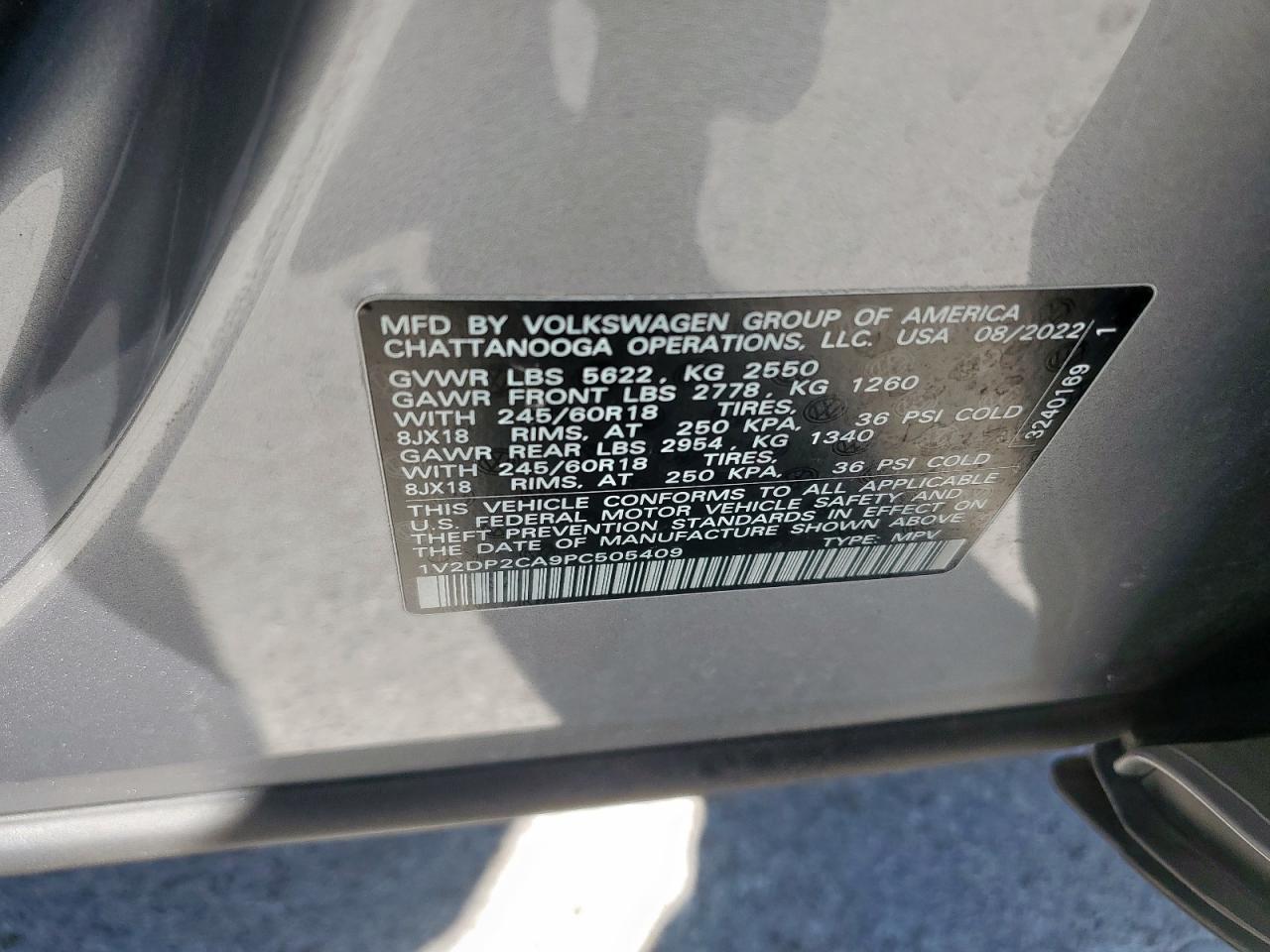 2023 VOLKSWAGEN ATLAS SE VIN:1V2DP2CA9PC505409