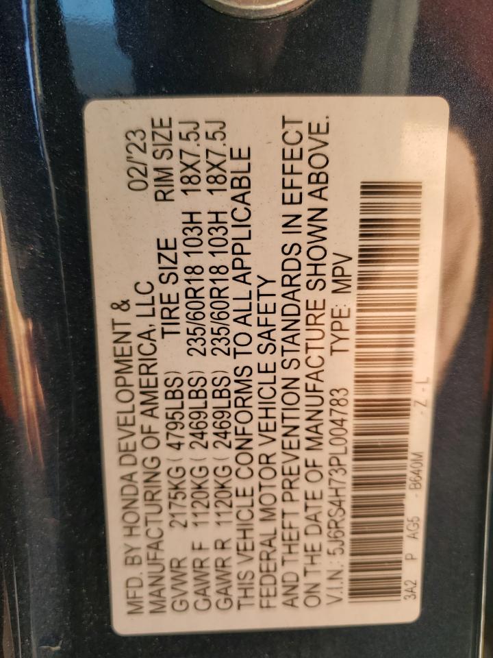 2023 HONDA CR-V EXL VIN:5J6RS4H73PL004783