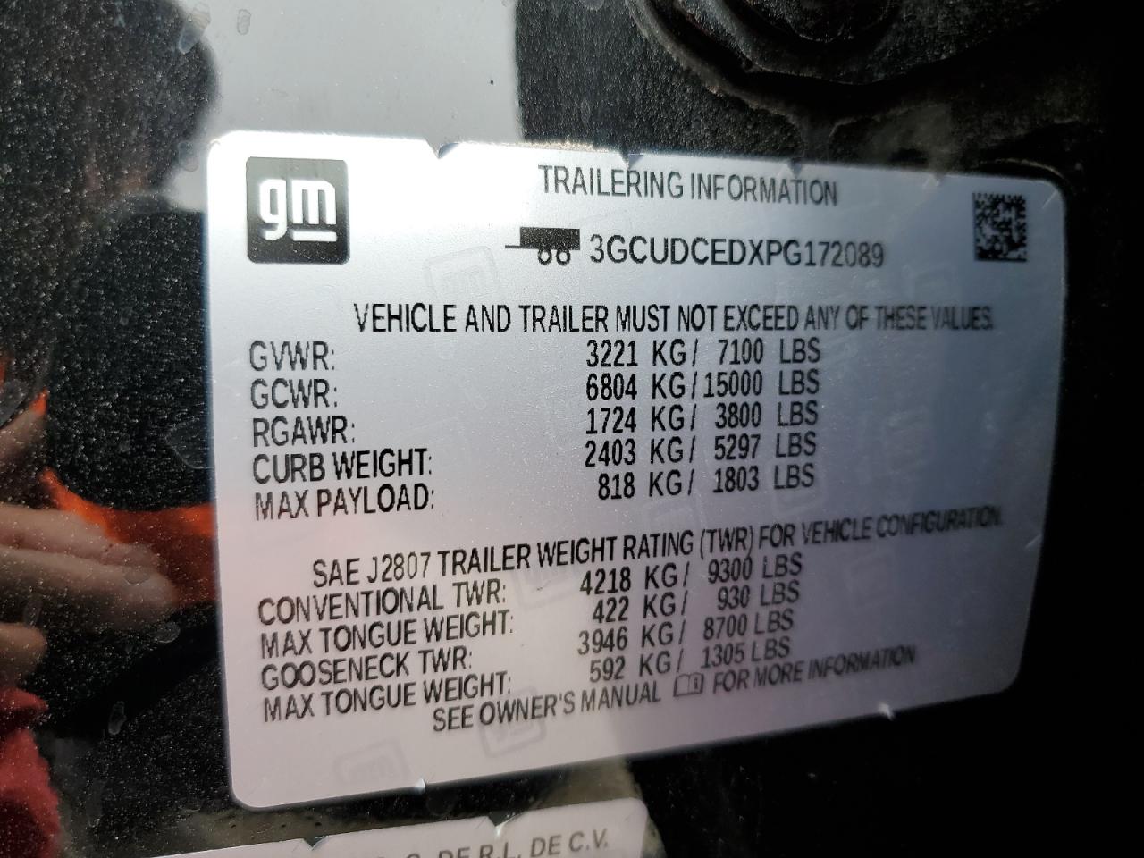 2023 CHEVROLET SILVERADO K1500 TRAIL BOSS CUSTOM VIN:3GCUDCEDXPG172089