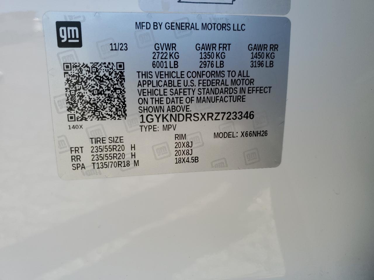 2024 CADILLAC XT5 PREMIUM LUXURY VIN:1GYKNDRSXRZ723346