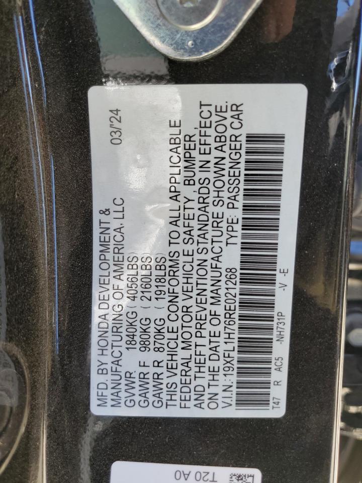 2024 HONDA CIVIC EXL VIN:19XFL1H76RE021268