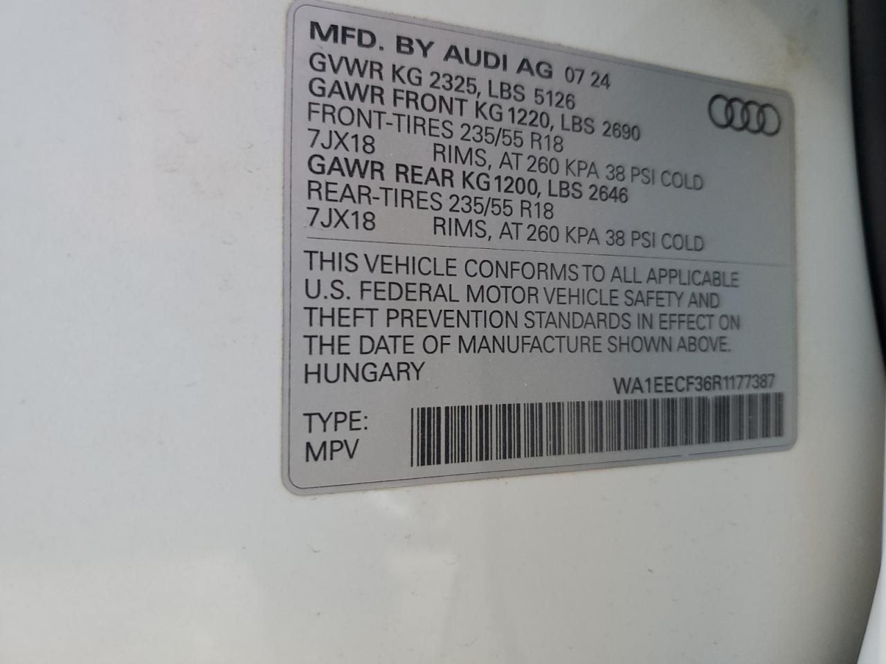 2024 AUDI Q3 PREMIUM PLUS S LINE 45 VIN:WA1EECF36R1177387