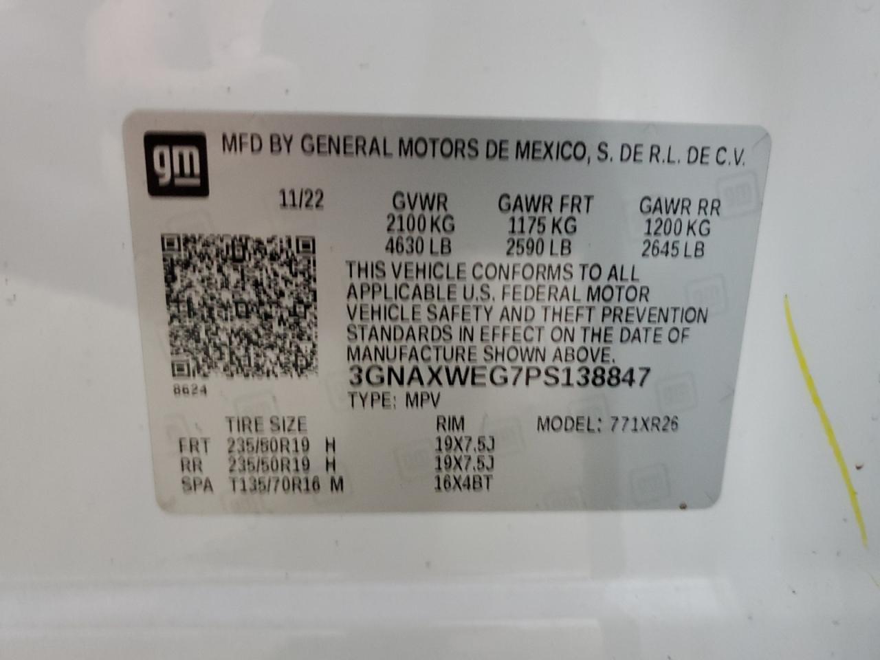 2023 CHEVROLET EQUINOX RS VIN:3GNAXWEG7PS138847