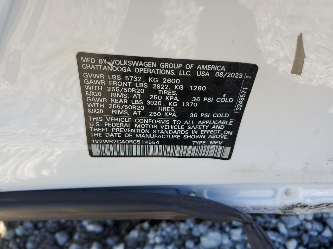 2024 VOLKSWAGEN ATLAS SE VIN:1V2WR2CA0RC514554