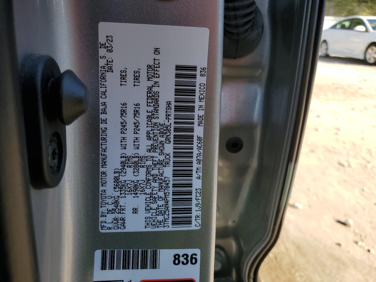 2023 TOYOTA TACOMA DOUBLE CAB VIN:3TMCZ5AN4PM578457