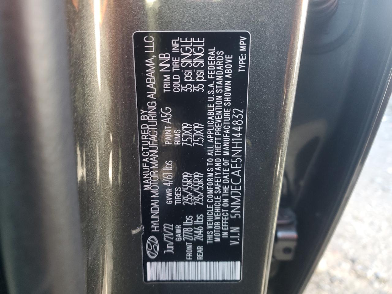 2022 HYUNDAI TUCSON LIMITED VIN:5NMJECAE5NH144832