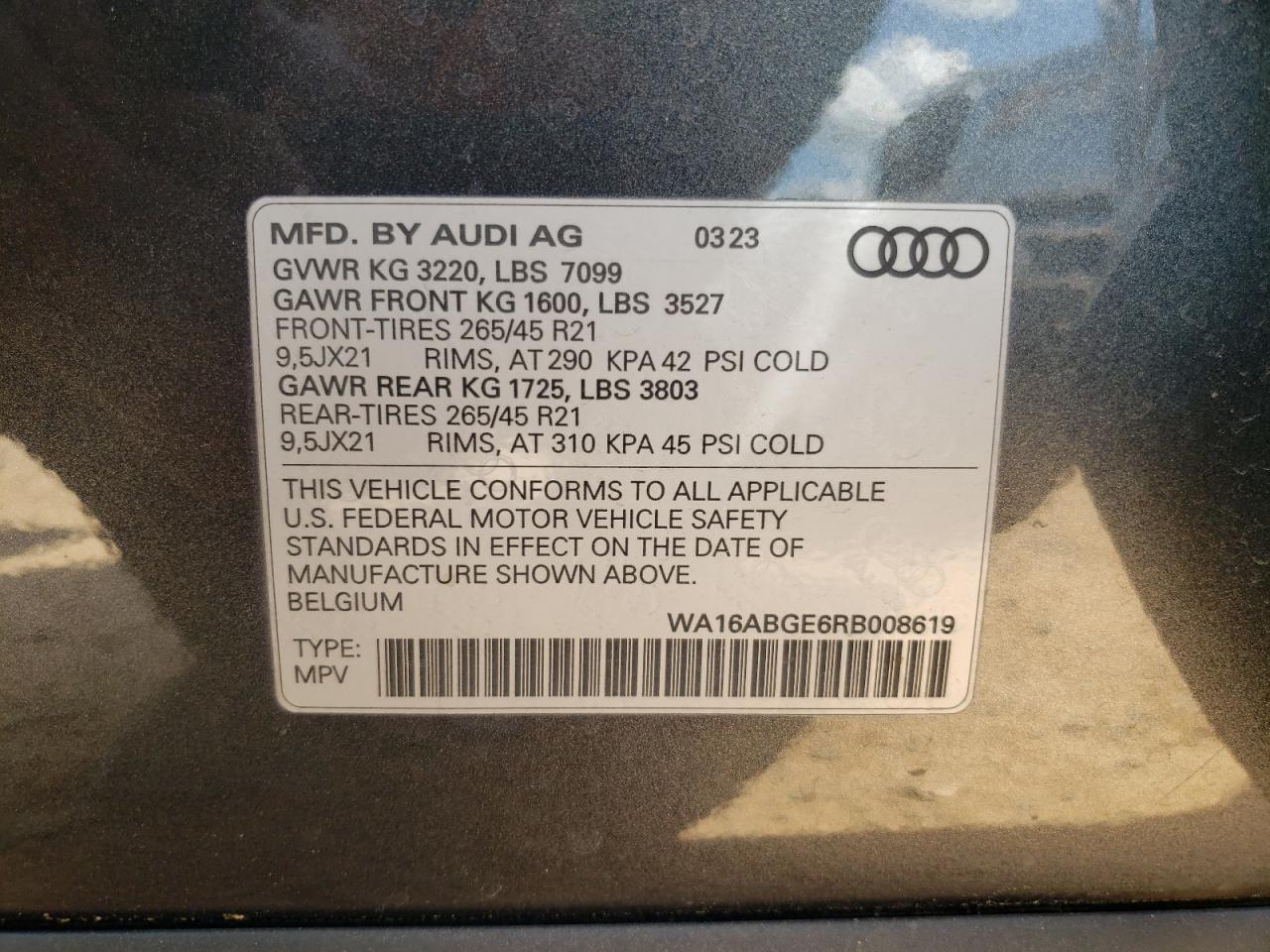 2024 AUDI Q8 E-TRON PRESTIGE VIN:WA16ABGE6RB008619
