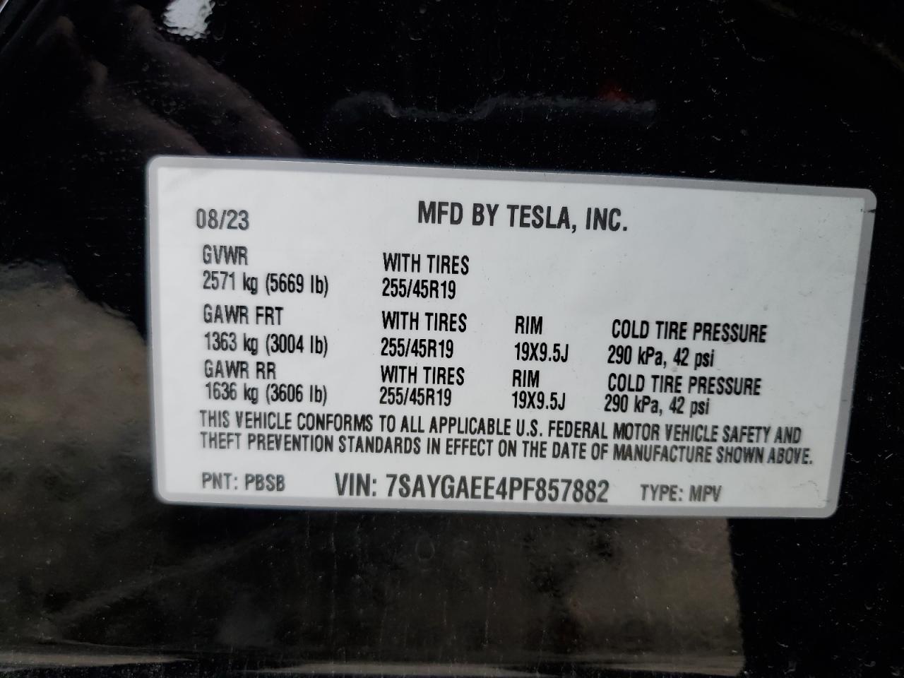 2023 TESLA MODEL Y VIN:7SAYGAEE4PF857882
