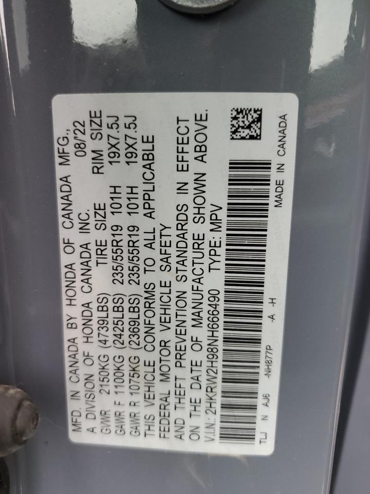 2022 HONDA CR-V TOURING VIN:2HKRW2H98NH666490