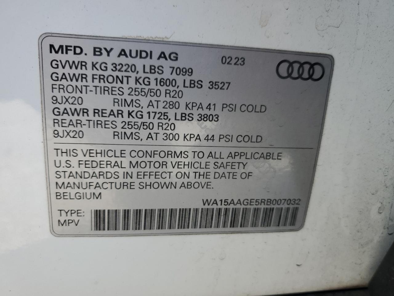 2024 AUDI Q8 E-TRON PREMIUM PLUS VIN:WA15AAGE5RB007032