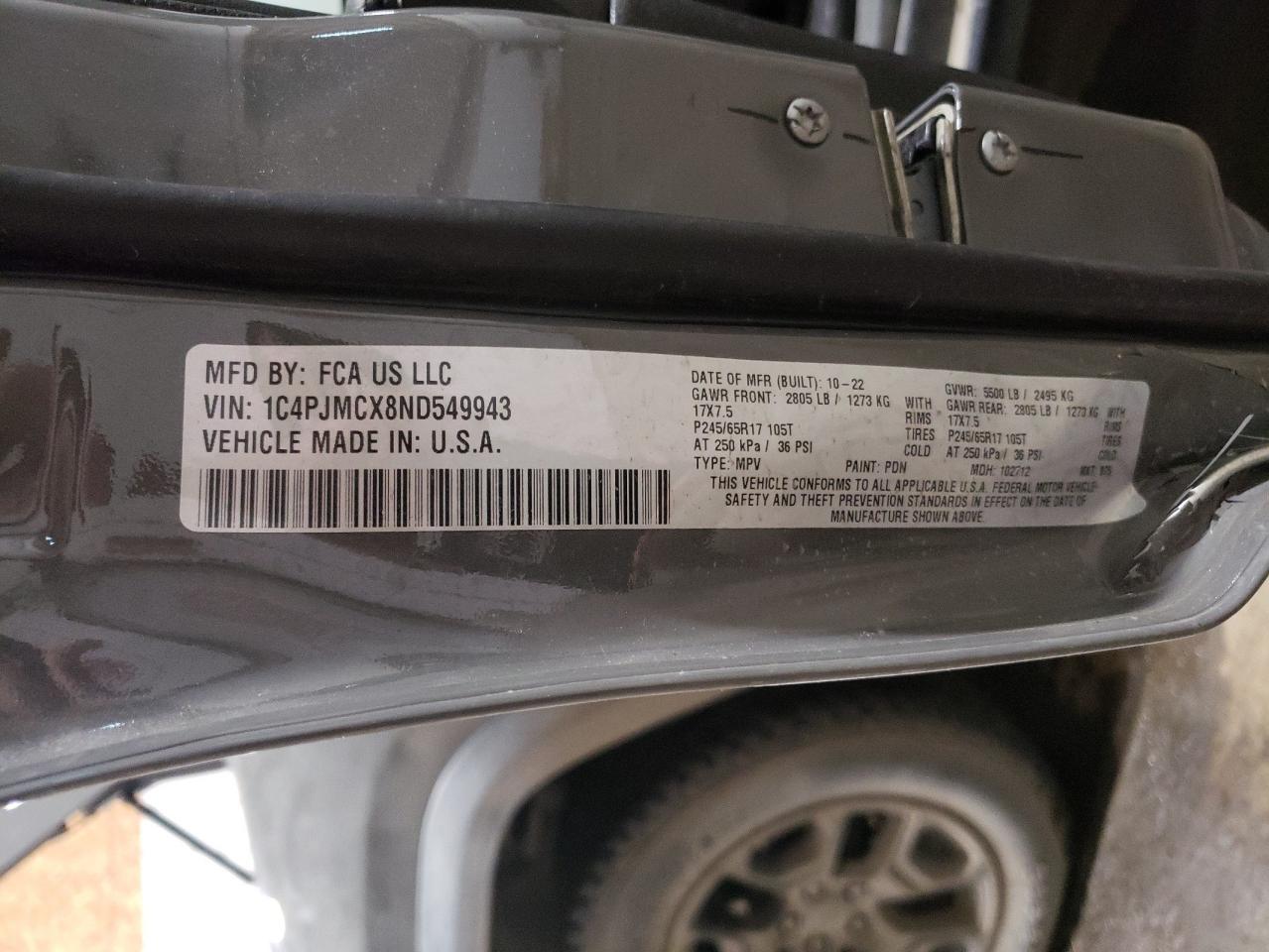 2022 JEEP CHEROKEE LATITUDE VIN:1C4PJMCX8ND549943