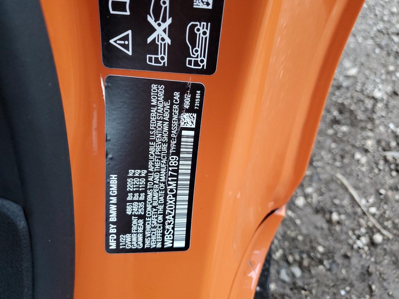 2023 BMW M4 COMPETITION VIN:WBS43AZ0XPCM17189