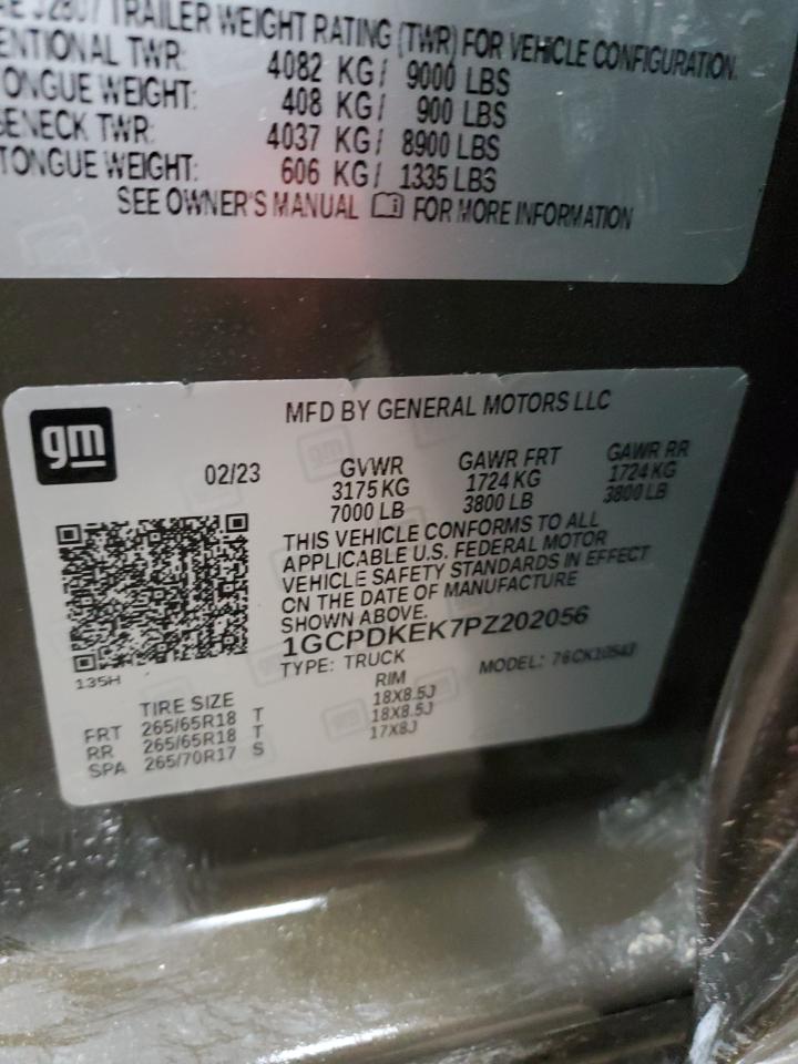 2023 CHEVROLET SILVERADO K1500 LT-L VIN:1GCPDKEK7PZ202056