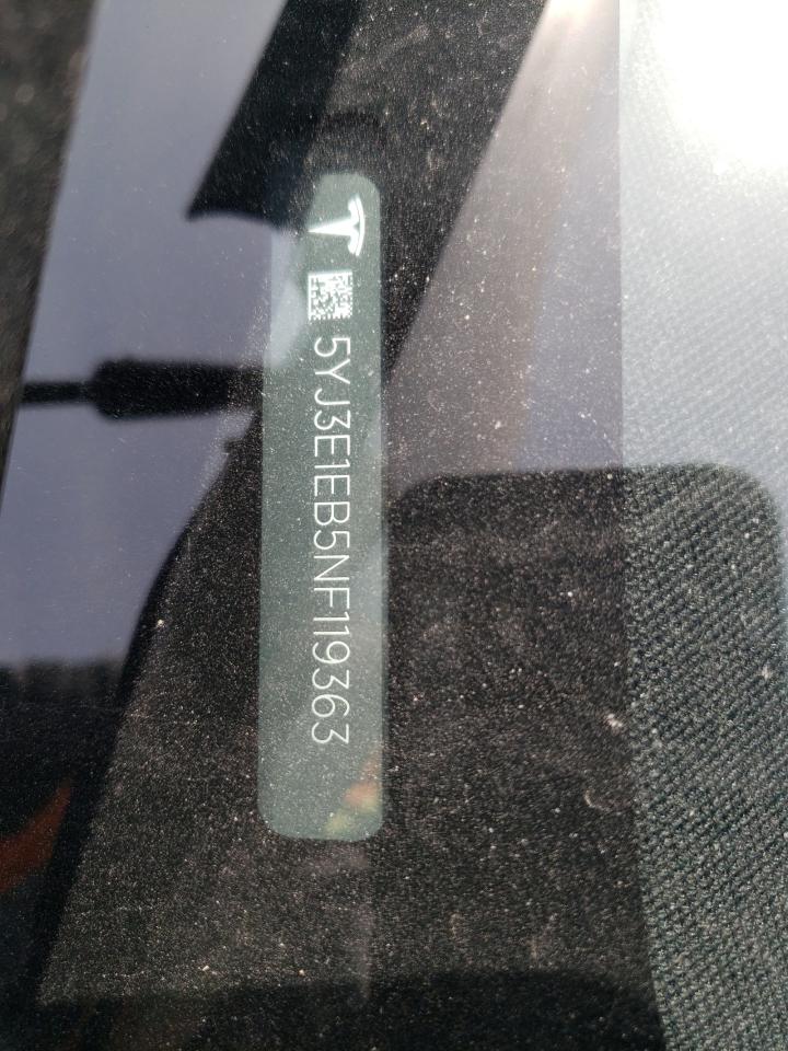 2022 TESLA MODEL 3 VIN:5YJ3E1EB5NF119363