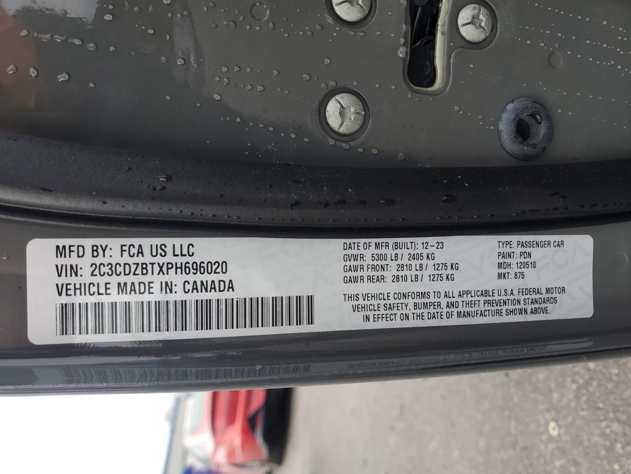 2023 DODGE CHALLENGER R/T VIN:2C3CDZBTXPH696020