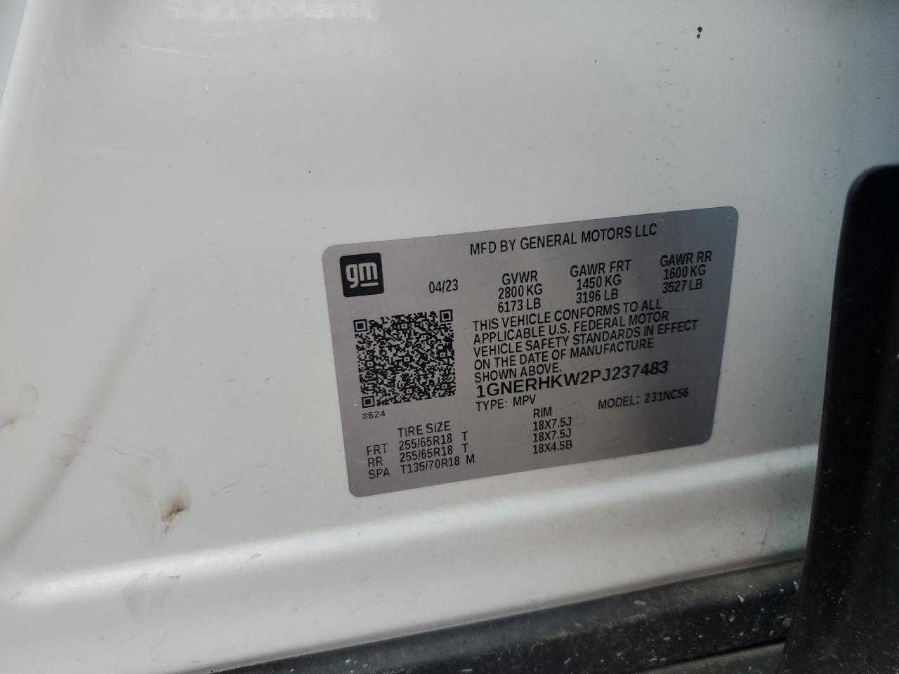 2023 CHEVROLET TRAVERSE LT VIN:1GNERHKW2PJ237483