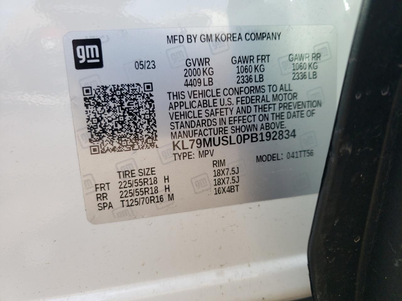 2023 CHEVROLET TRAILBLAZER RS VIN:KL79MUSL0PB192834