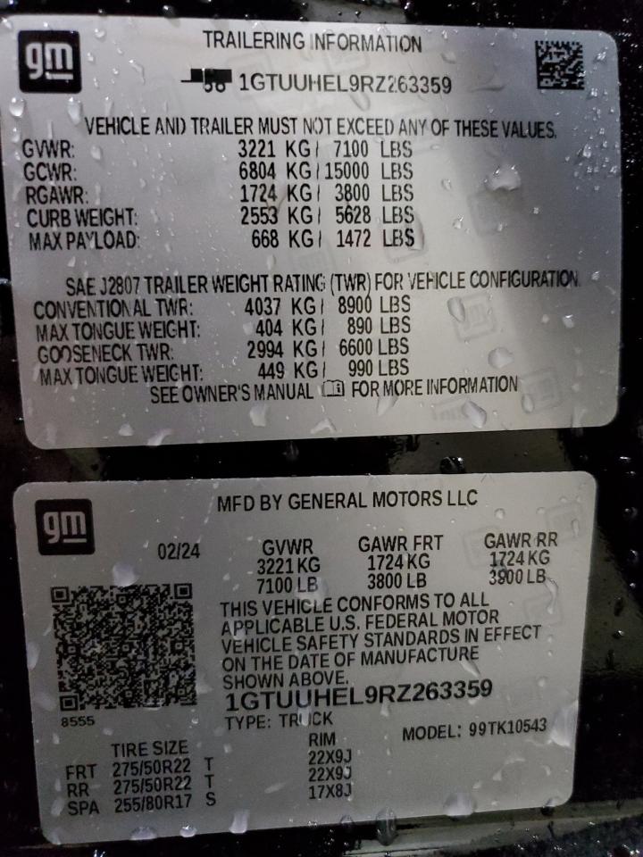 2024 GMC SIERRA K1500 DENALI ULTIMATE VIN:1GTUUHEL9RZ263359