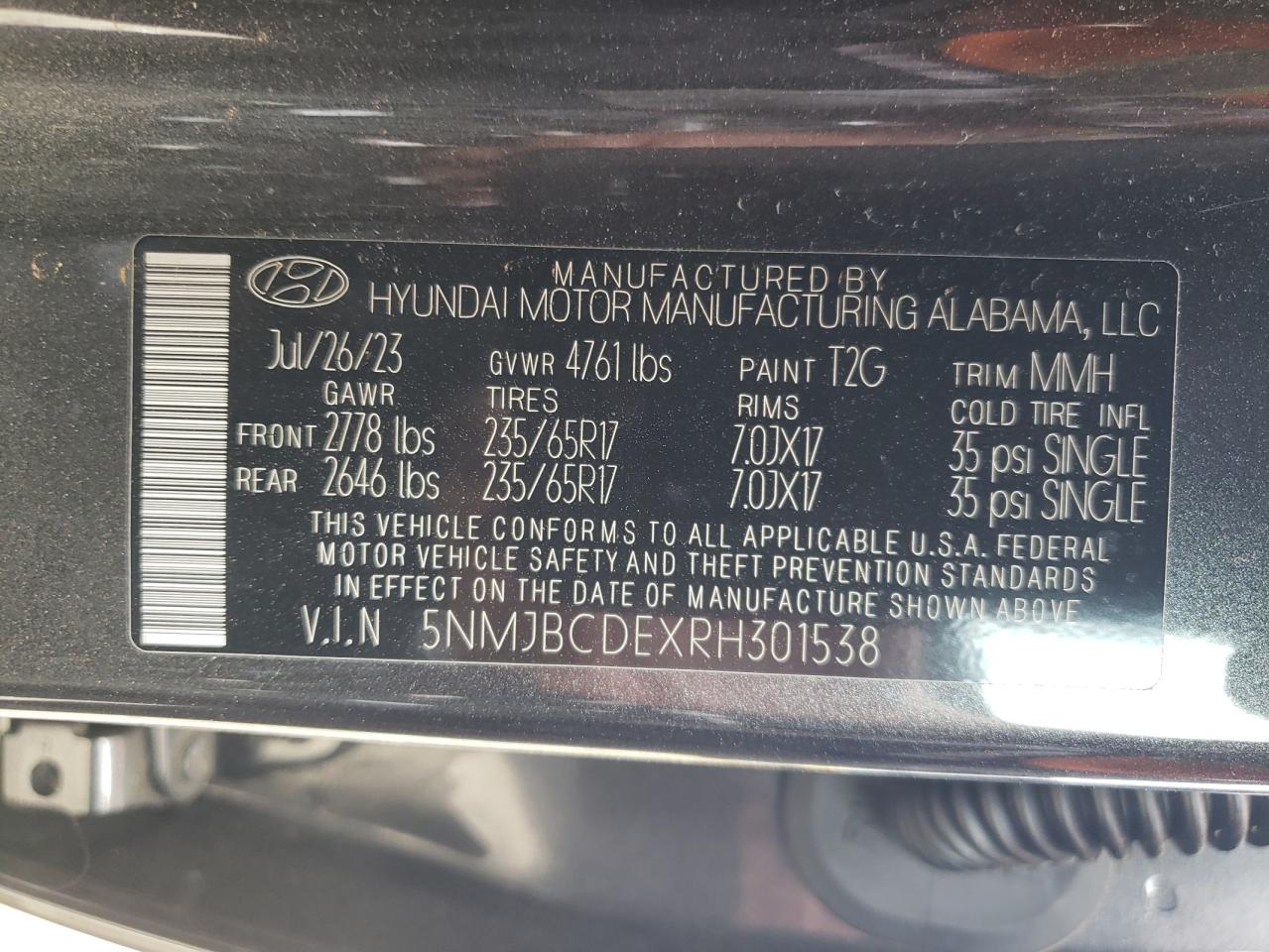 2024 HYUNDAI TUCSON SEL VIN:5NMJBCDEXRH301538